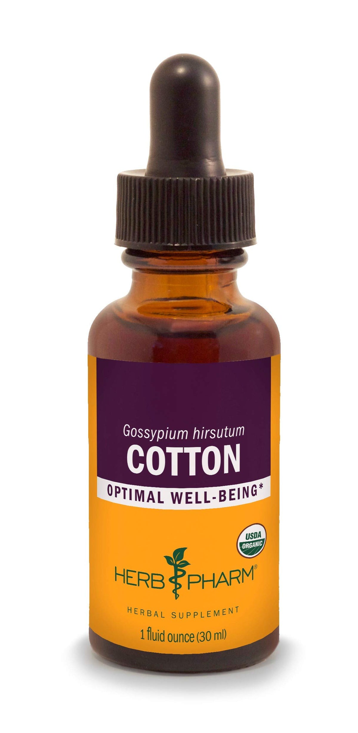 Extrait liquide de racine de coton bio Herb Pharm, 30 ml, bouteille vue de face
