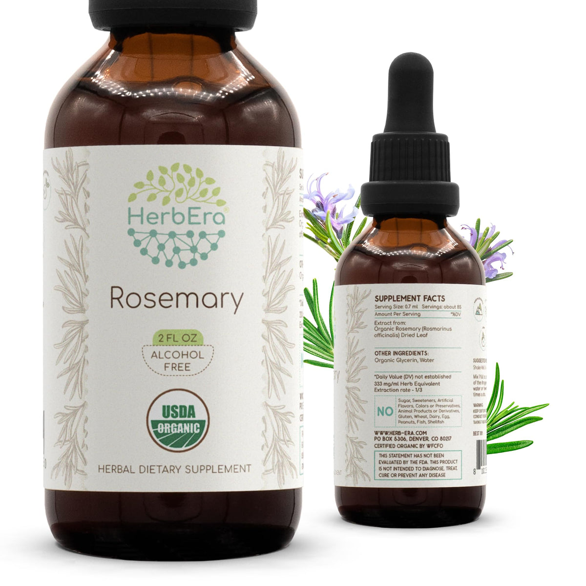Extrait liquide de romarin bio HerbEra 60 ml avec étiquette