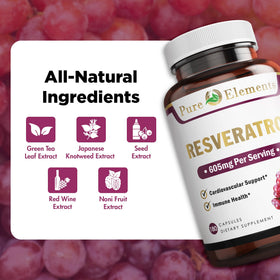 Extraits de raisin et thé vert en arrière-plan du flacon de Resveratrol