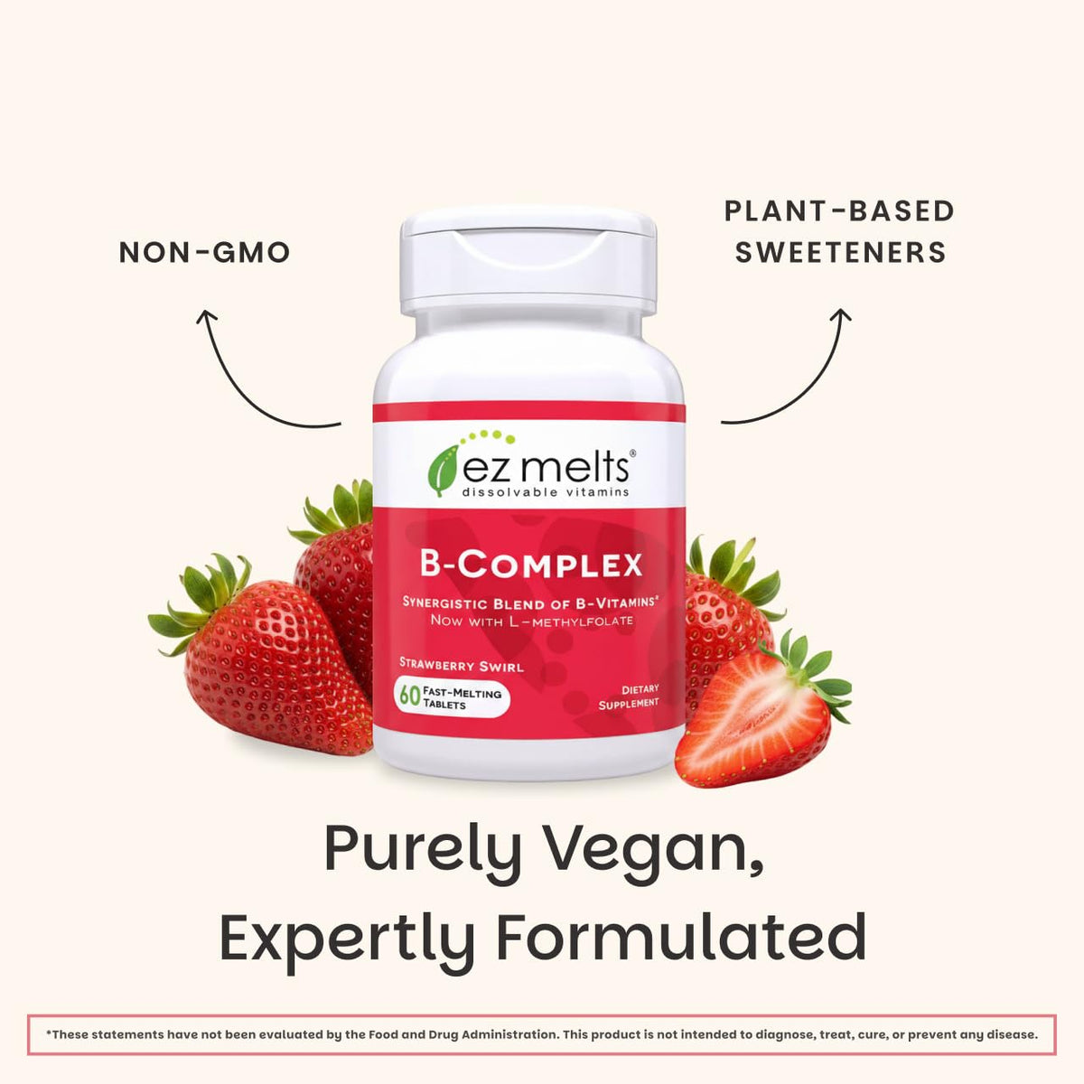 EZ Melts B-Complex Dissolvable 120 Comprimés Saveur Fraise - illustration des ingrédients