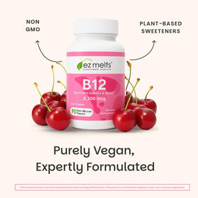 EZ Melts B12 comprimés cerise rouge avec un verre d'eau