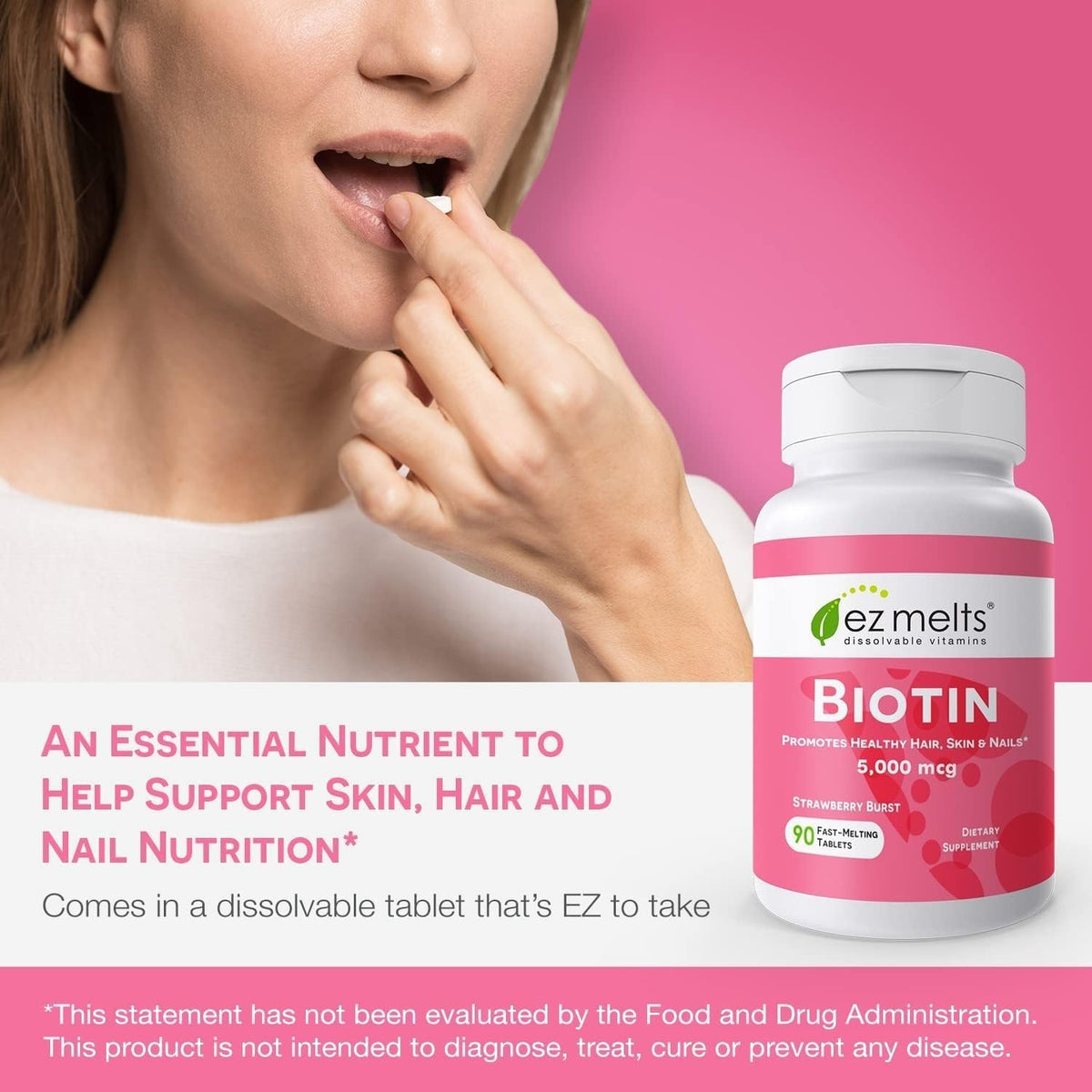 EZ Melts Biotine 5 000 mcg 180 comprimés de côté