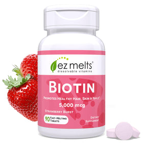 EZ Melts Biotine 5 000 mcg 90 comprimés fraise, vue avant