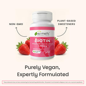 EZ Melts Biotine 5 000 mcg, mise en scène avec des fruits