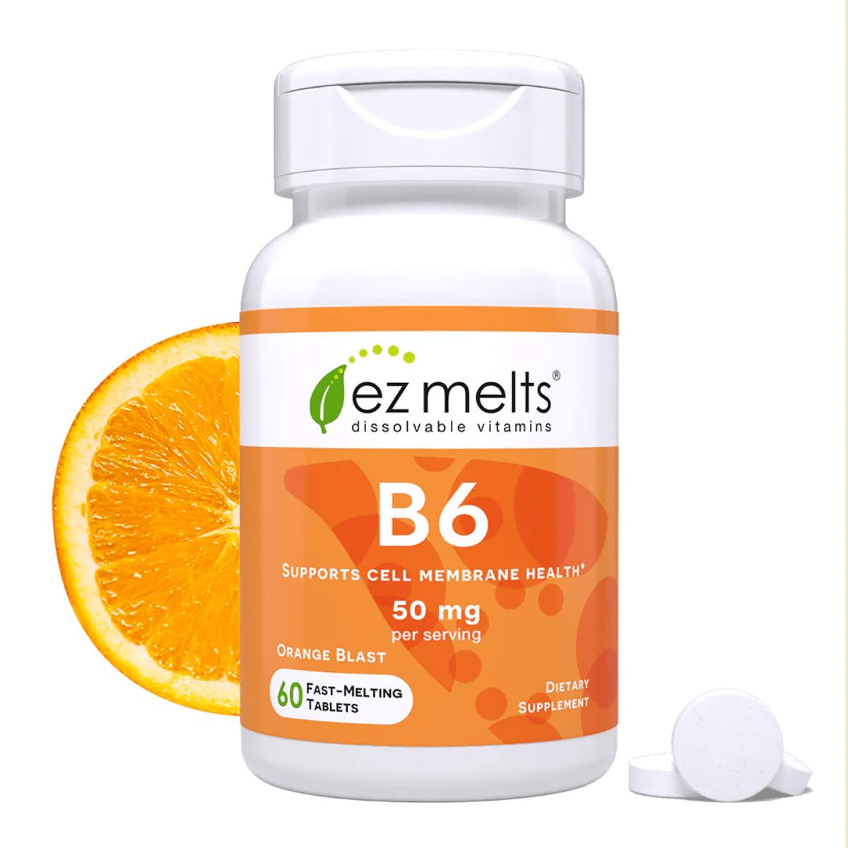 EZ Melts Complément Alimentaire B6 50 mg 60 Comprimés Orange Blast vue de face