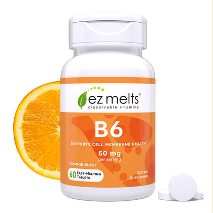 EZ Melts Complément Alimentaire B6 50 mg 60 Comprimés Orange Blast vue de face
