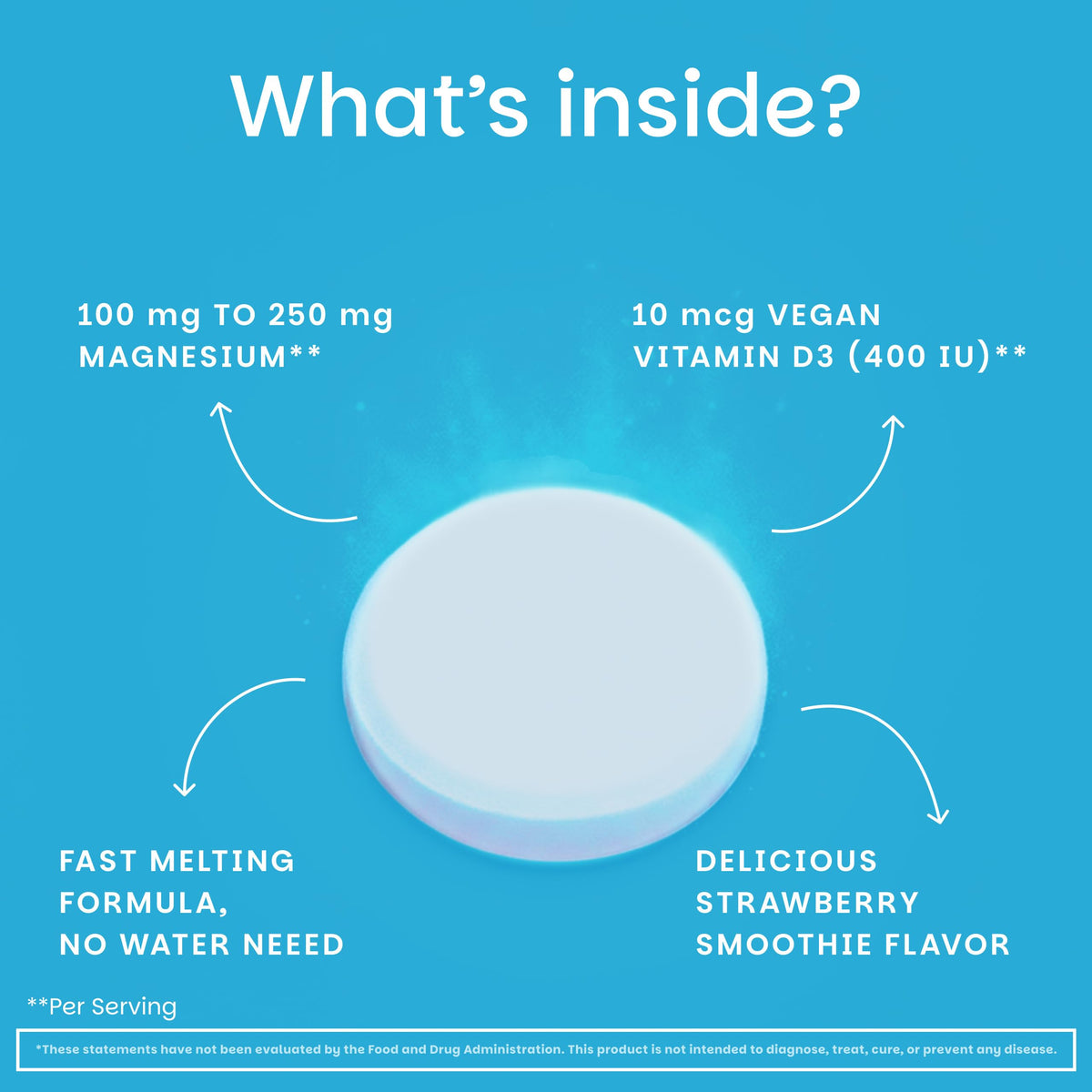 EZ Melts Complément Alimentaire Calcium & Magnésium - Vue de l'arrière de l'emballage