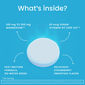 EZ Melts Complément Alimentaire Calcium & Magnésium - Vue de l'arrière de l'emballage