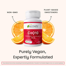 EZ Melts CoQ10 100 mg 60 comprimés orange sur une table