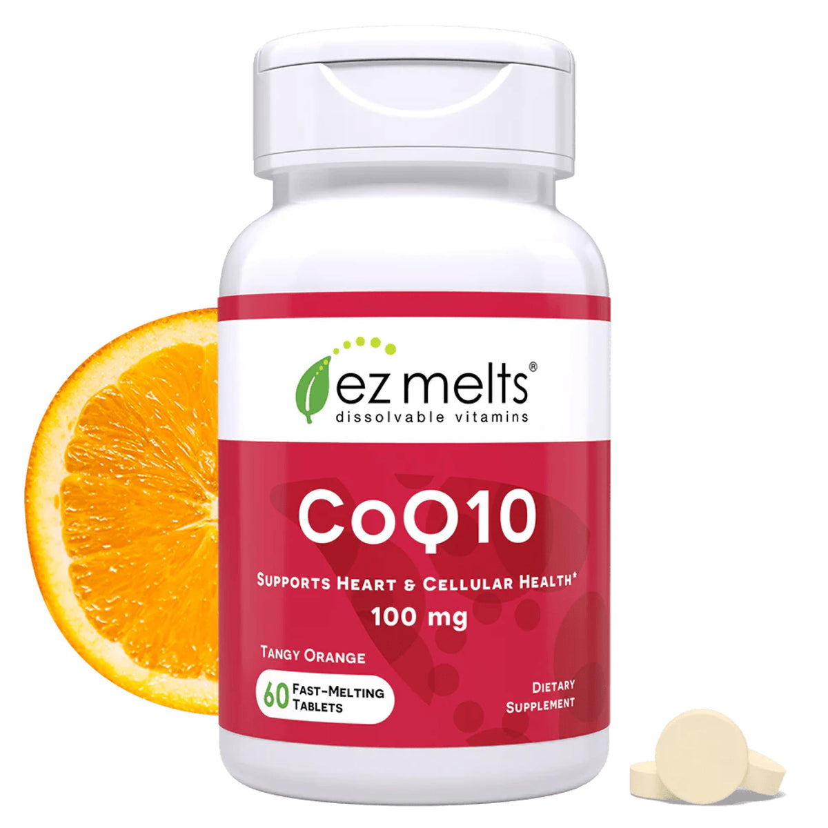 EZ Melts CoQ10 100 mg 60 comprimés orange vue de face