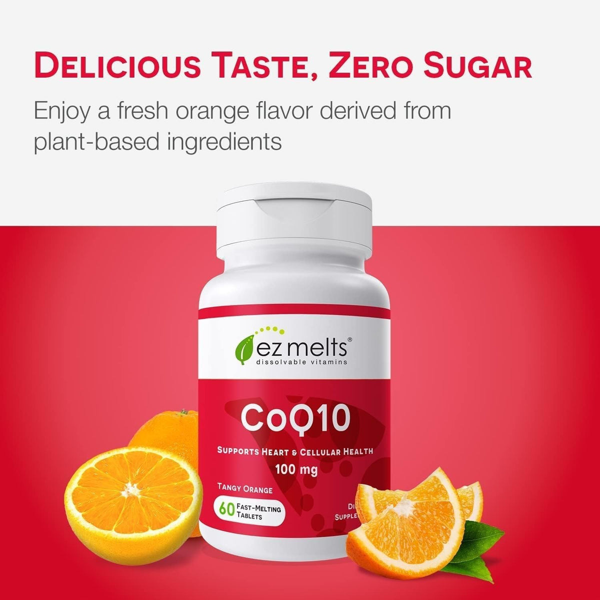 EZ Melts CoQ10 100 mg comprimés dissolvables à côté d'une tasse d'eau