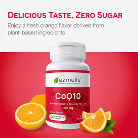 EZ Melts CoQ10 100 mg comprimés dissolvables à côté d'une tasse d'eau