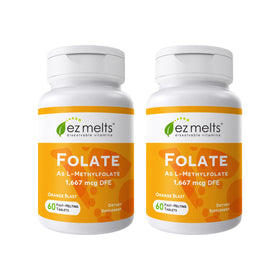 EZ Melts Folate 120 comprimés en boîte avec un goût orange