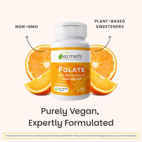 EZ Melts Folate 60 comprimés sur fond blanc