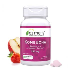 EZ Melts Kombucha Dissolvable 250 mg, Pomme Baie, 60 comprimés, vue de face