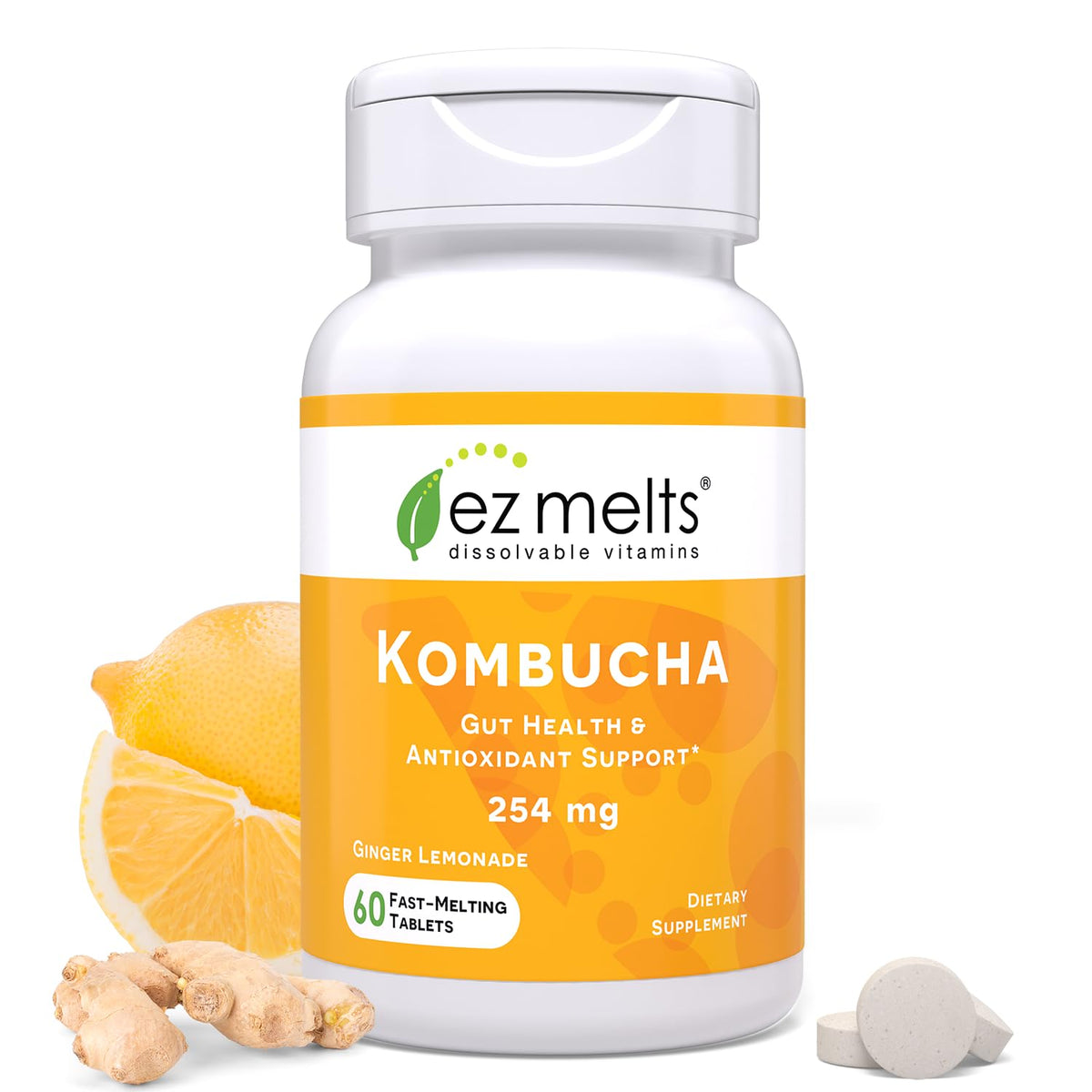EZ Melts Kombucha Dissolvable 254 mg Citron Gingembre, boîte vue de face