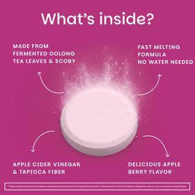 EZ Melts Kombucha Dissolvables 250 mg, Pomme Baie, comprimé en gros plan