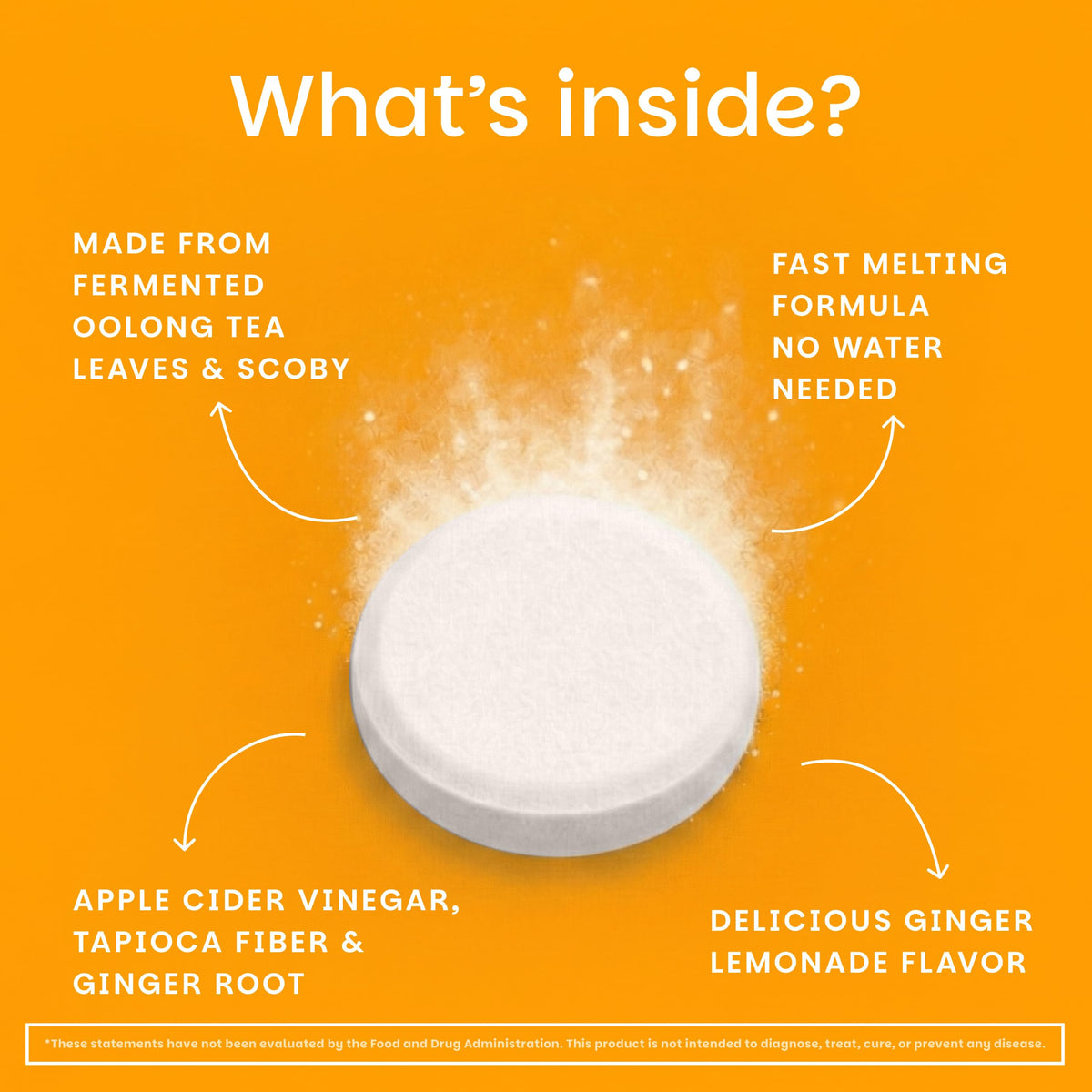 EZ Melts Kombucha Dissolvables 254 mg, comprimés dans un verre