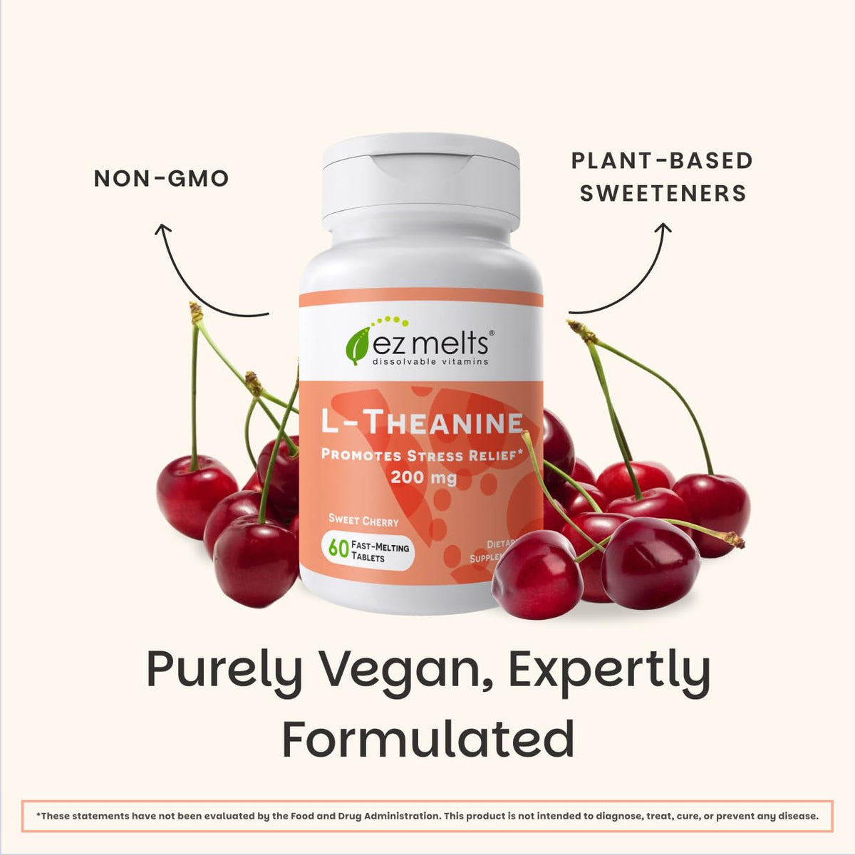 EZ Melts L-Théanine 200 mg comprimés cerise en gros plan