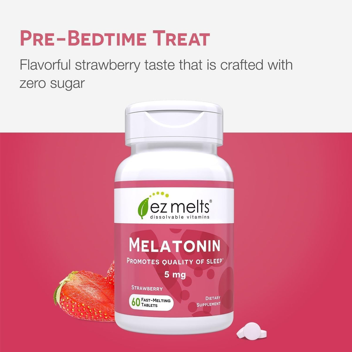EZ Melts Mélatonine 5 mg 120 comprimés fraise avec un verre d'eau