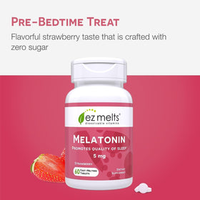 EZ Melts Mélatonine 5 mg comprimés fraise sur une table