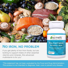EZ Melts Multivitamine sans Fer 120 Comprimés Saveur Pomme avec un verre d'eau