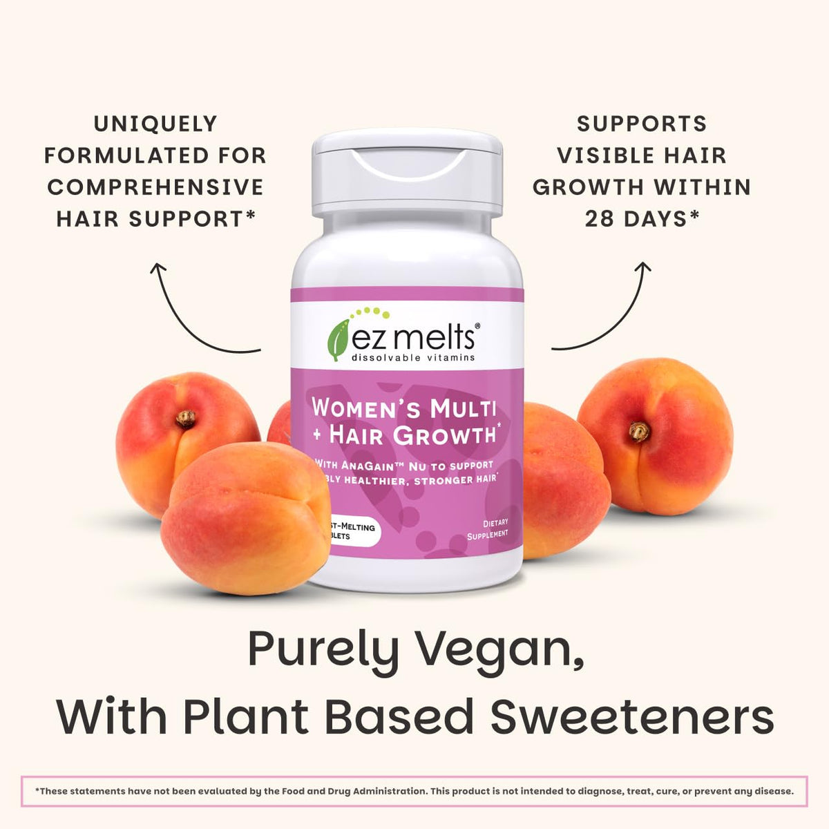 EZ Melts Multivitamines Femme 60 comprimés pêche sur une table