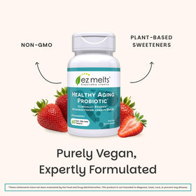 EZ Melts Probiotique Fraise - comprimés sur une surface blanche