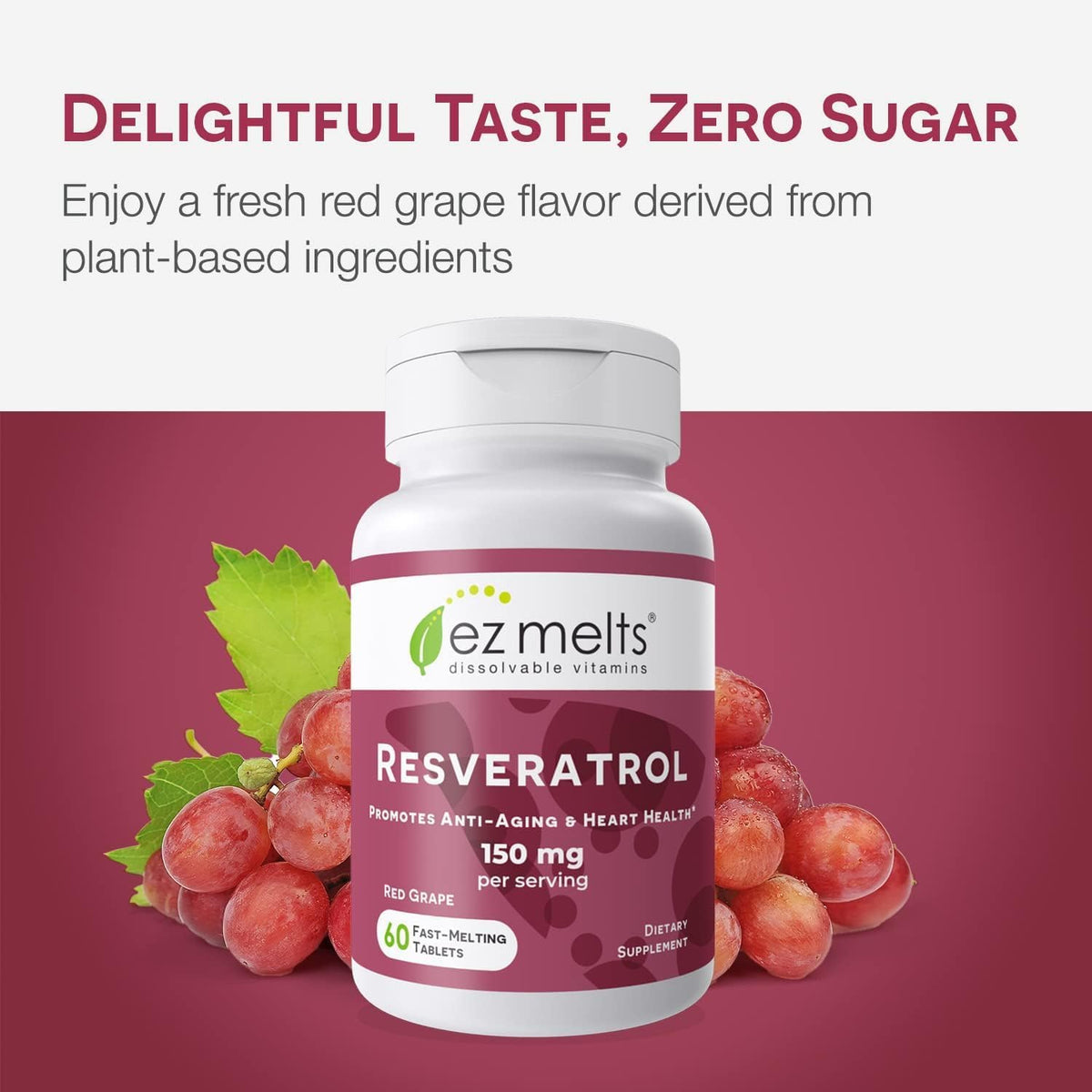 EZ Melts Résvératrol 150 mg, comprimés dans une main