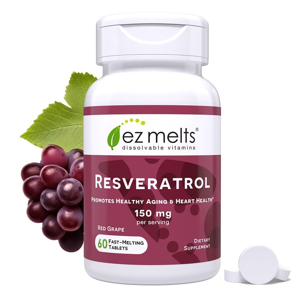 EZ Melts Résvératrol 150 mg comprimés goût raisin rouge, vue avant