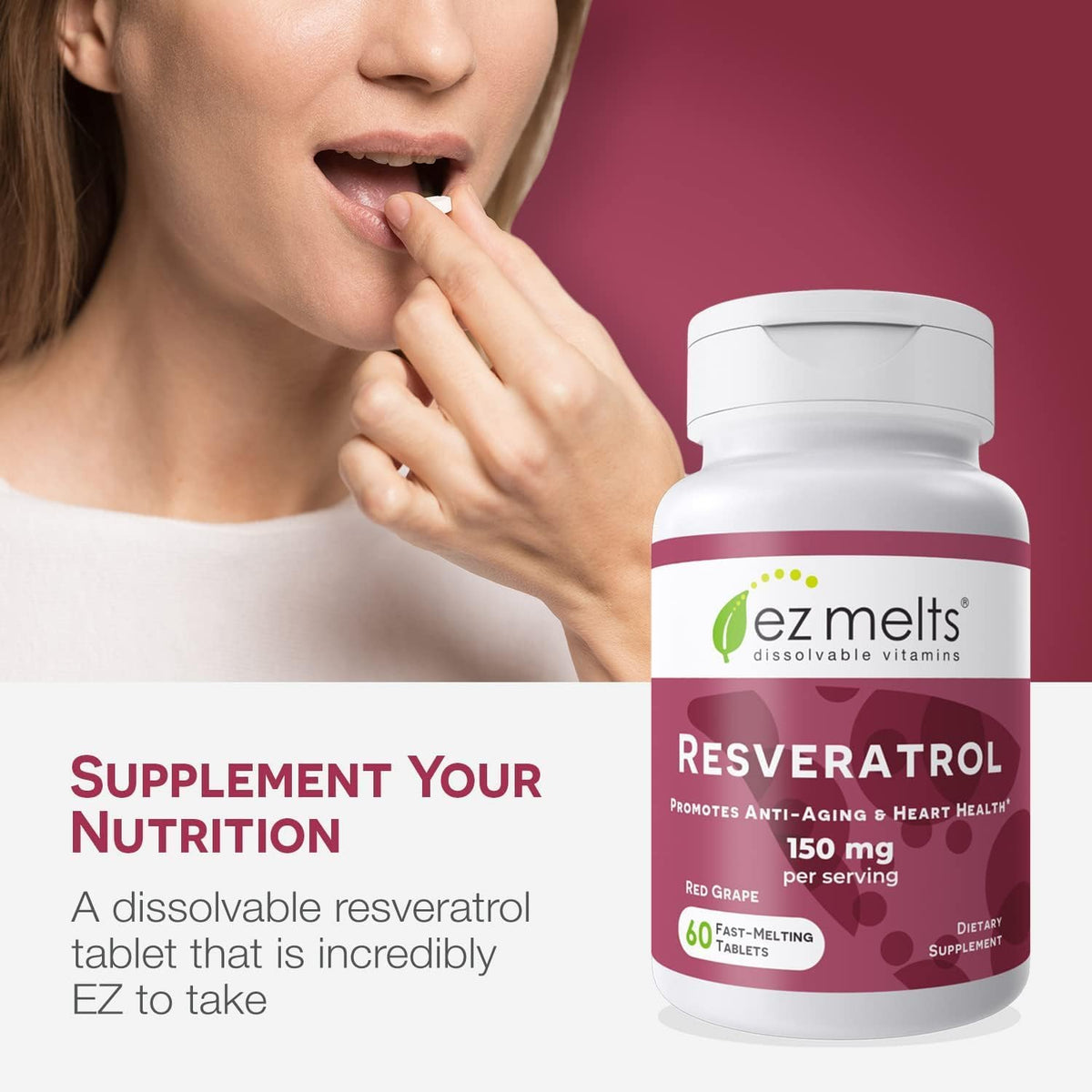 EZ Melts Résvératrol 150 mg, vue arrière de l'emballage