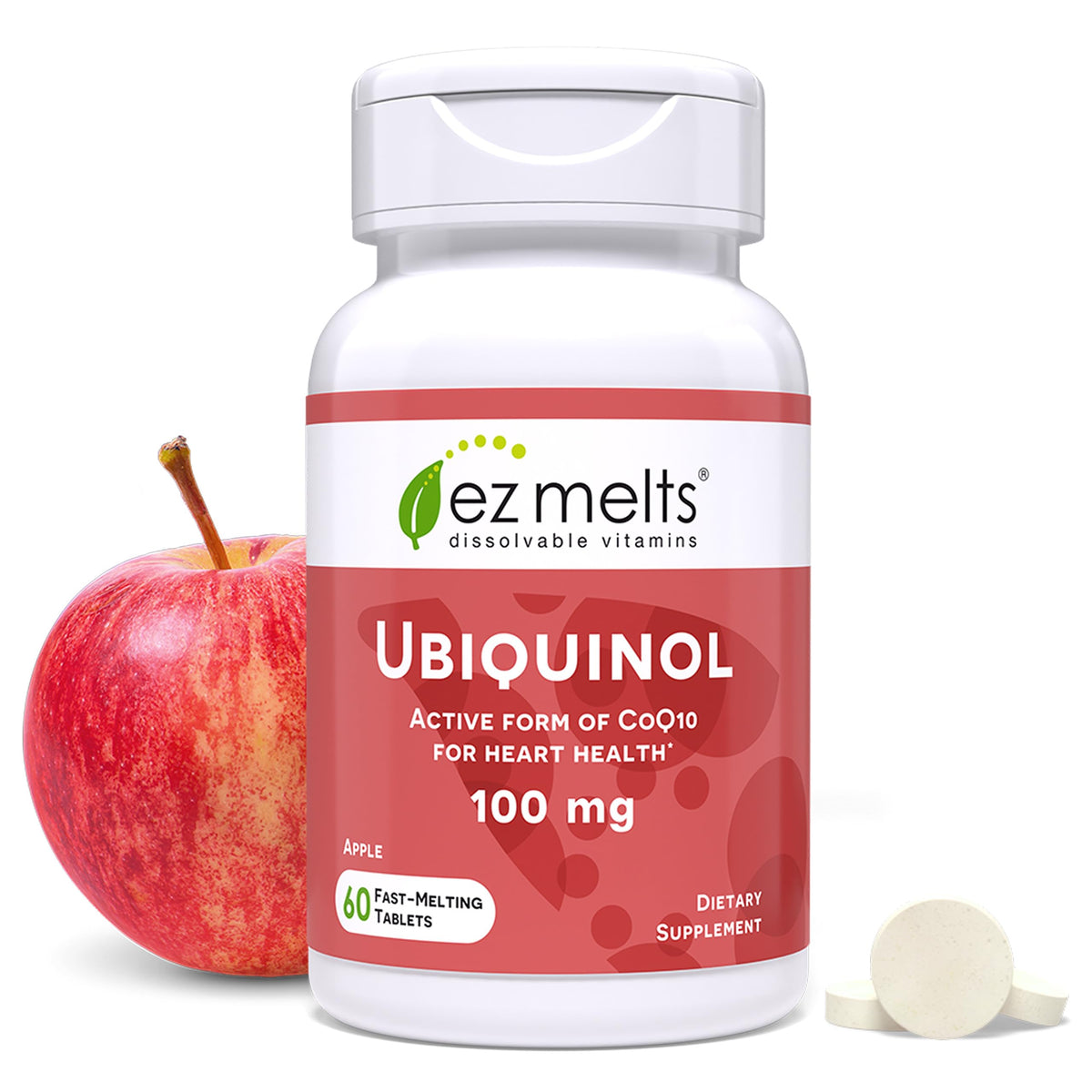 EZ Melts Ubiquinol 100 mg comprimés à dissoudre en pomme, vue de face