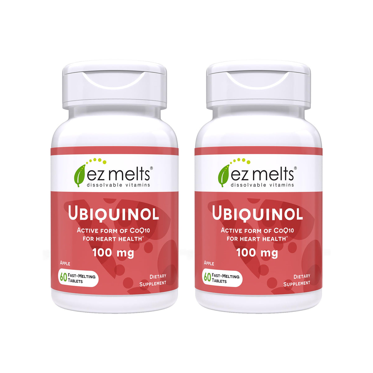 EZ Melts Ubiquinol 100 mg comprimés au goût pomme, vue de face