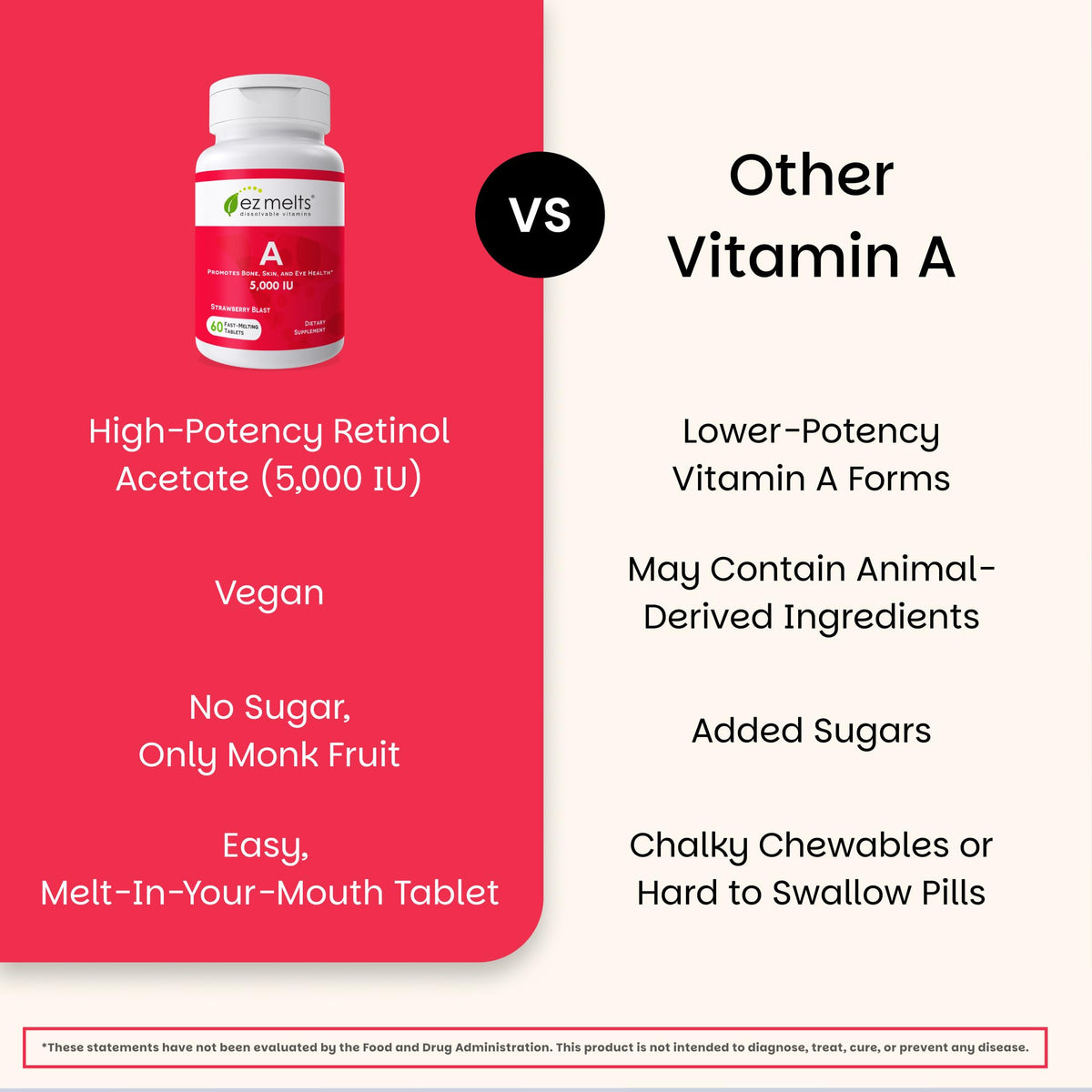 EZ Melts Vitamine A 5 000 UI comprimés dissous avec fruits