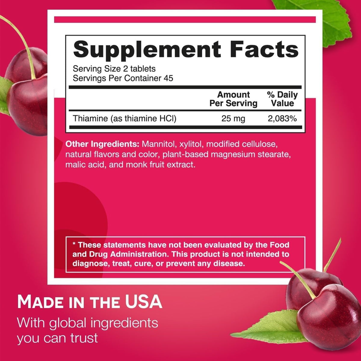 EZ Melts Vitamine B1 25 mg comprimés cerise en vue de près