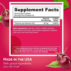 EZ Melts Vitamine B1 25 mg comprimés cerise en vue de près