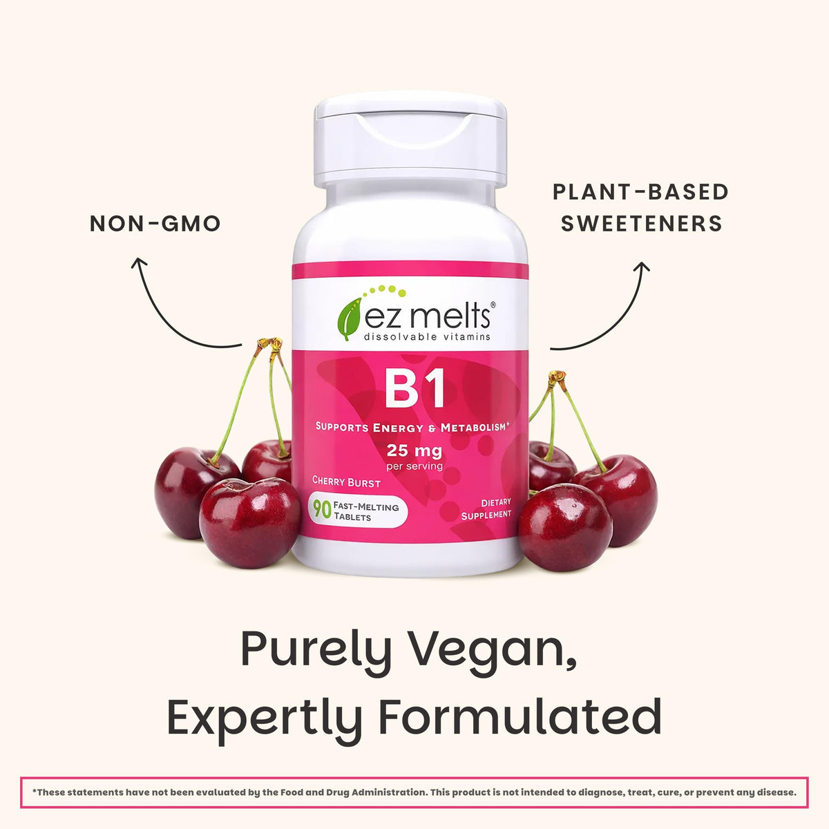 EZ Melts Vitamine B1 Dissolvante 25 mg, arrière de la boîte