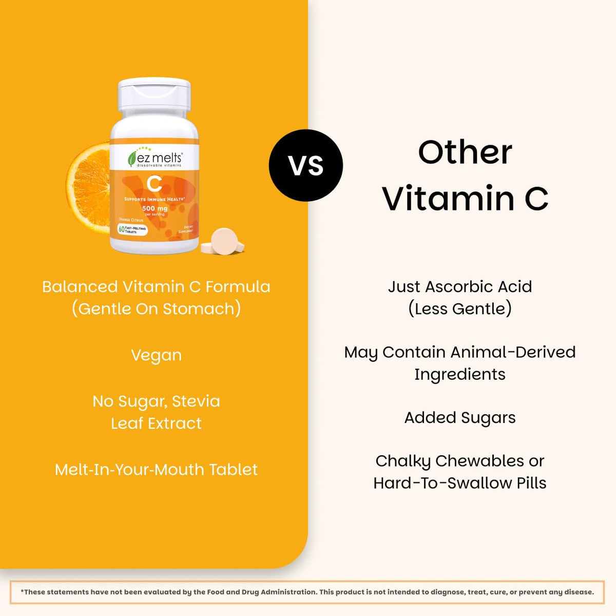EZ Melts Vitamine C 500 mg 120 tablettes dans un verre d'eau