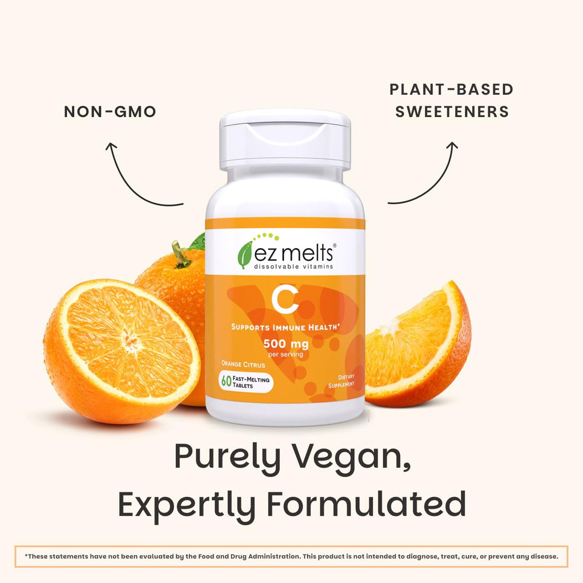 EZ Melts Vitamine C 500 mg avec une main tenant une tablette