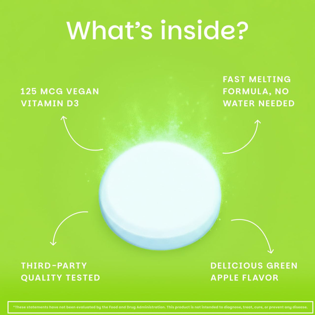 EZ Melts Vitamine D3 comprimés avec étiquette verte