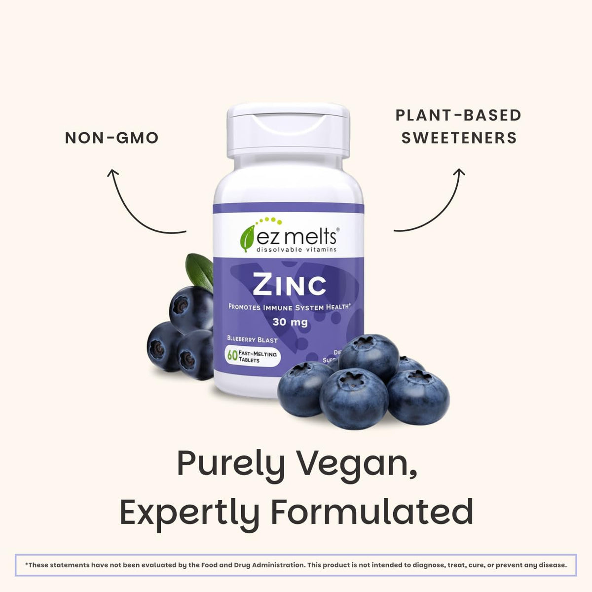 EZ Melts Zinc 30 mg comprimés dissolvables myrtille avec un verre d'eau