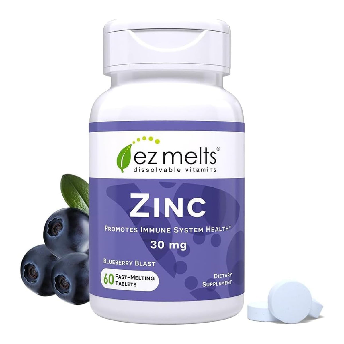EZ Melts Zinc 30 mg comprimés dissolvables myrtille vue avant