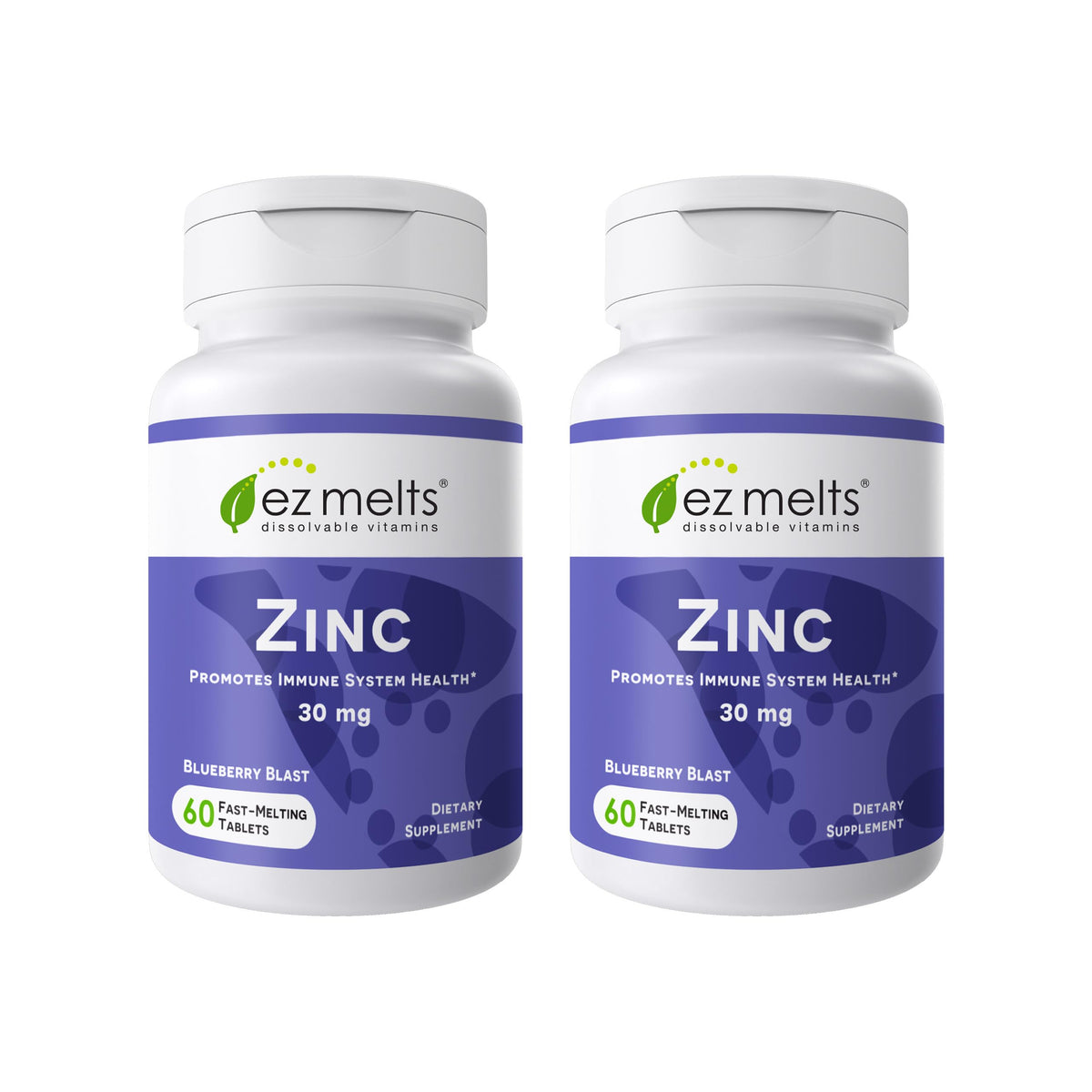 EZ Melts Zinc Dissolvables 30 mg 120 comprimés au goût de myrtille, vue avant