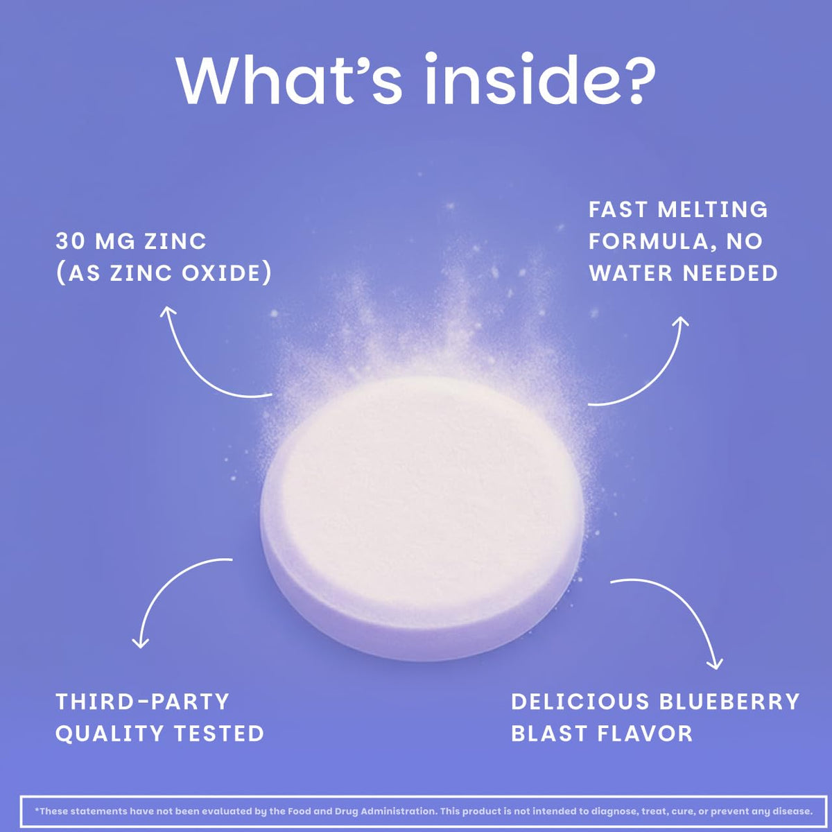 EZ Melts Zinc Dissolvables 30 mg, boîte ouverte montrant les comprimés