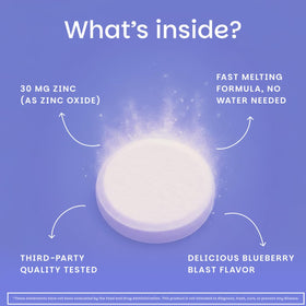 EZ Melts Zinc Dissolvables 30 mg, boîte ouverte montrant les comprimés
