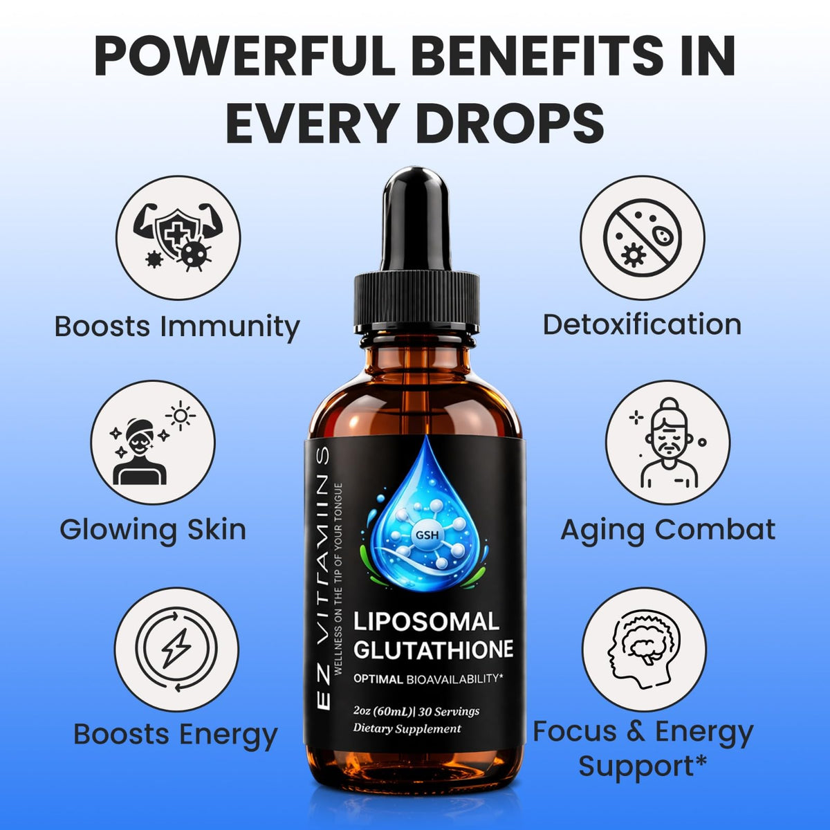 EZ VITAMINS Glutathione Liposomal Liquide 60 ml étiquette