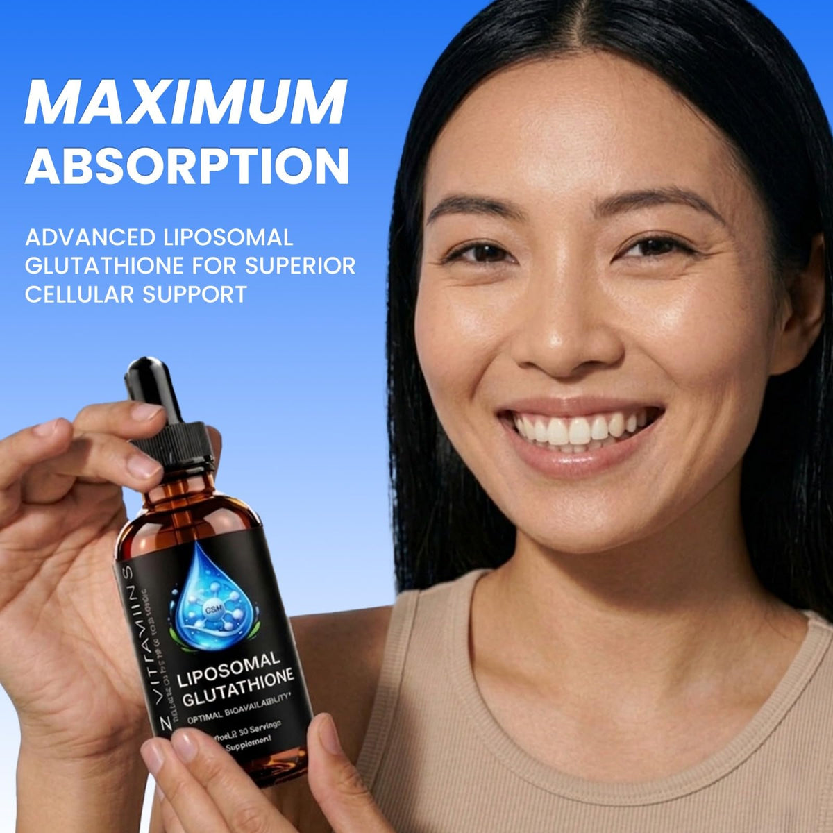 EZ VITAMINS Glutathione Liposomal Liquide 60 ml gouttes dans un verre