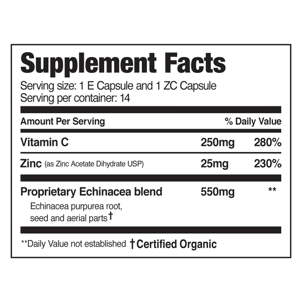 EZC Pak capsules avec étiquette détaillant les ingrédients