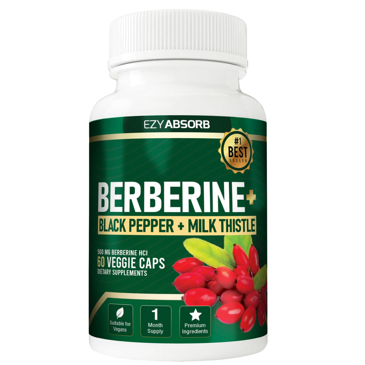 EzyAbsorb Berbérine 500mg 60 gélules végétales, vue de face