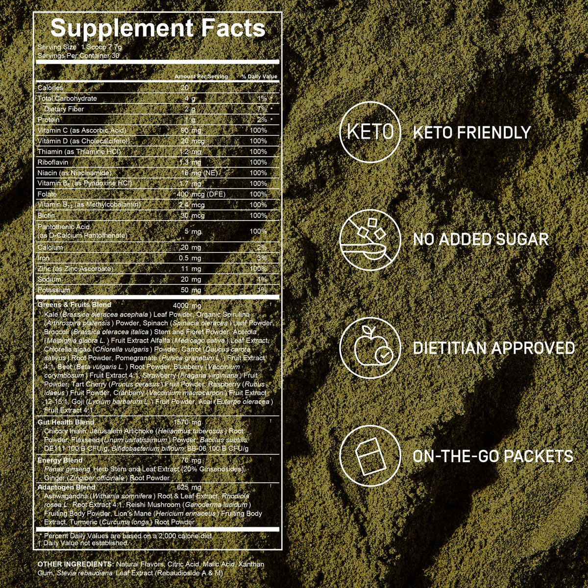 FACTOR FORM Daily Greens étiquette montrant les ingrédients